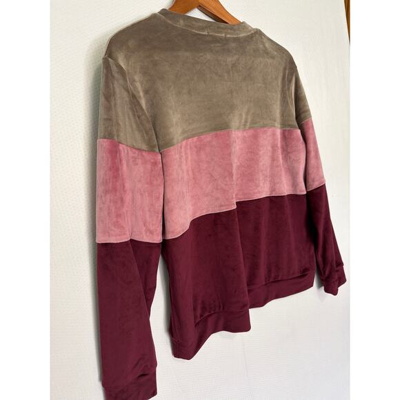 Architect Medium Pink Brown Colorblock Velour Sweatshirt Crewneck Pullover - Picture 7 of 9